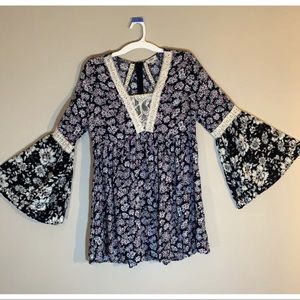 Floral Babydoll Dress with Bell Sleeves L
